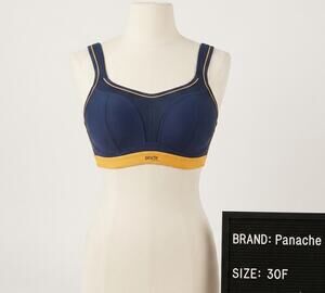 Panache Sport Wirefree Sports Bra 30F Navy Blue Gold Yellow High Impact 7341B